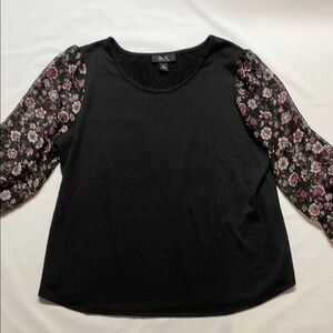 BCX Women’s Black Floral 3/4 length Sleeve Blouse Sz XL